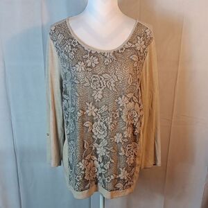 Chico's Floral Lace Overlay Top